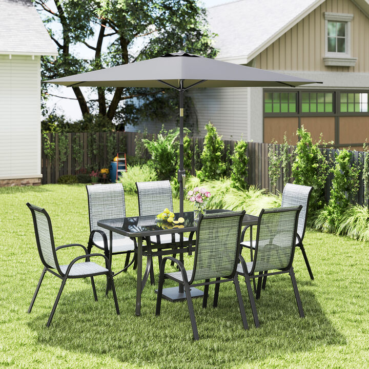 Hivvago Patio Table and 6 Chairs with 9 ft Umbrella