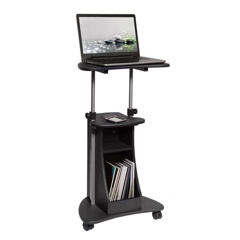 Sit-to-Stand Rolling Adjustable Height Laptop Cart With Storage, Woodgrain