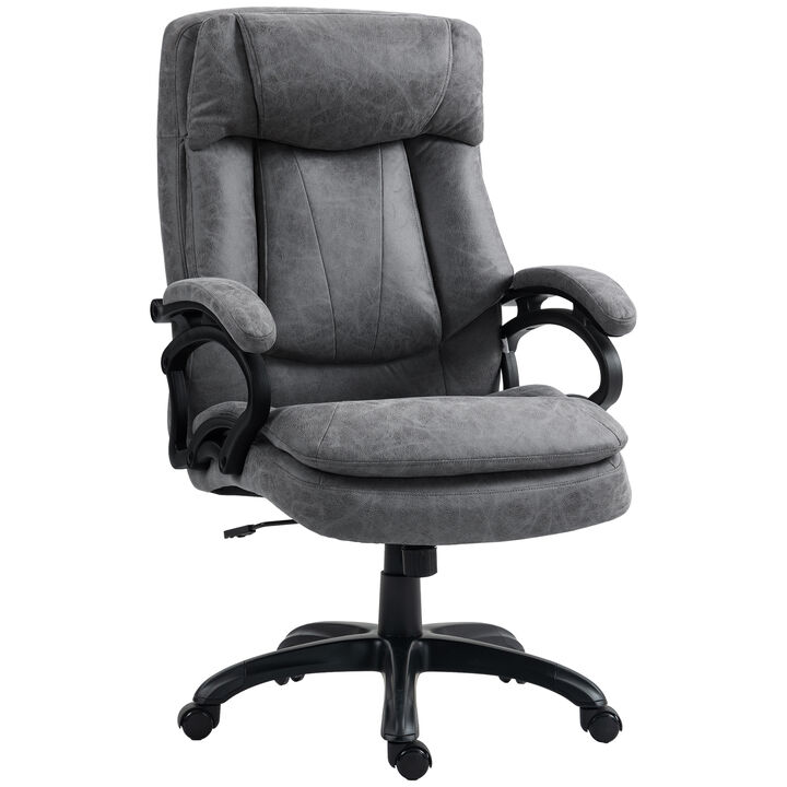 HOMCOM Massage Office Chair with 6 Vibration Points, Microfibre Heated Computer Chair with Adjustable Height, Remote, Swivel Wheels, Charcoal Gray