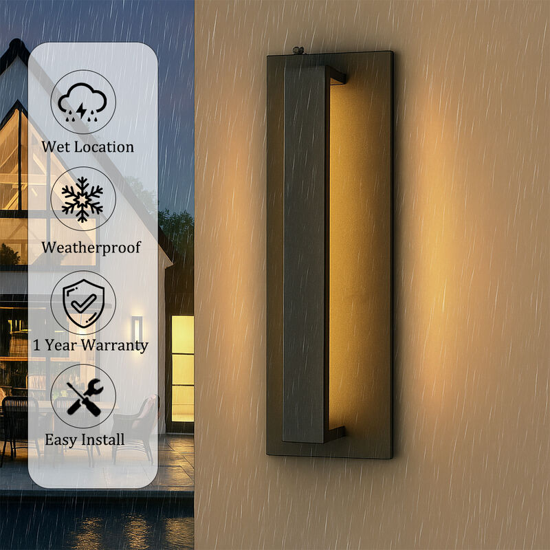 1-Light H20 in Minimalist Modern Linear 23W Integrated LED Outdoor Wall Sconce with Dusk to Dawn Sensor in Matte Black for Porch Patio image number 3