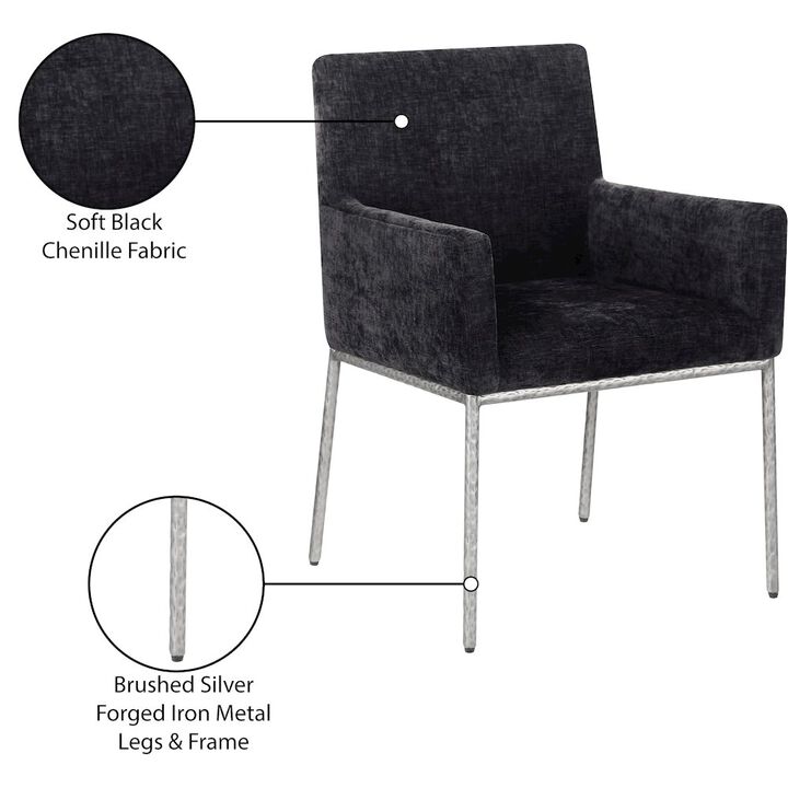 Meridian Furniture Reeves Black Chenille Fabric Dining Chair, Set of 2
