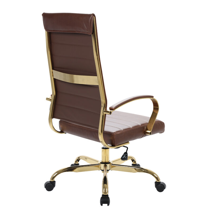 LeisureMod Benmar High-Back Leather Office Chair with Swivel, Tilt, Adjustable Height, Ergonomic Design for Home Office, Study, or Workspace