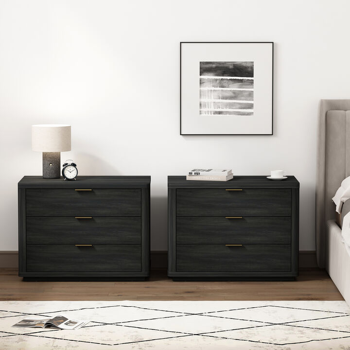 Evelyn Wide 3-Drawer Nightstands in Dark Gray (Set of 2)