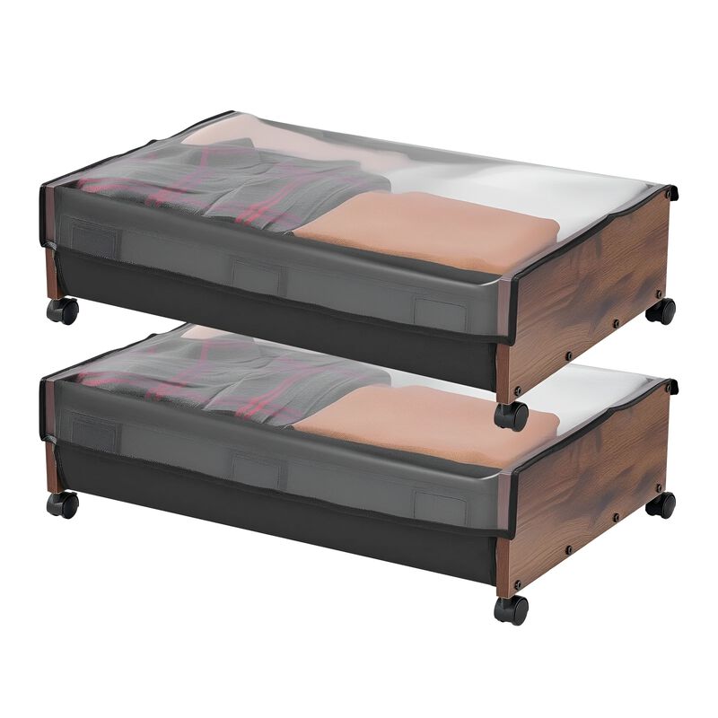 2 Pack Under Bed Storage Bins with Wheels, Rolling Organizer for Clothes Shoes image number 3