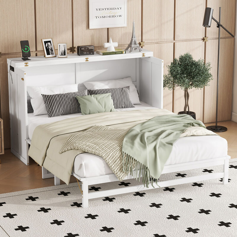 Whisen Queen Murphy Bed Cabinet with Storage Drawer, Charging Station, and USB Port image number 1