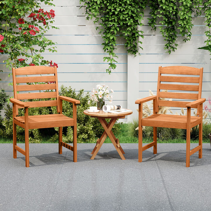2-Piece Solid Wood Patio Dining Chairs – Comfortable Angled Backrest & Slatted Design