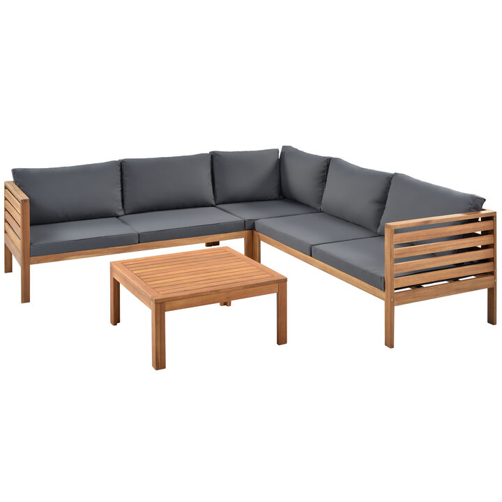 Whisen Wood Structure Outdoor Sofa Set with beige Cushions, Water-resistant and UV Protected texture