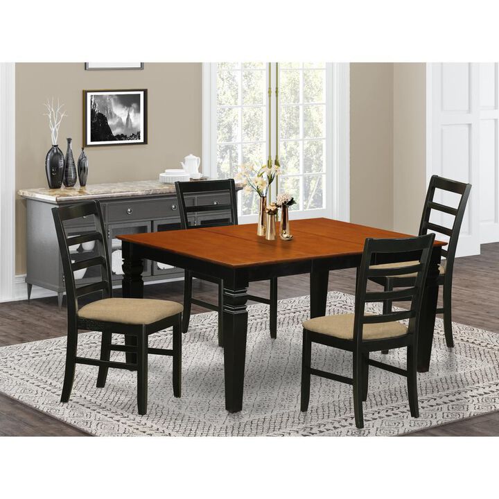 5 Pc Dinette set with a Dining Table and 4 Seat Dining Chairs in Black