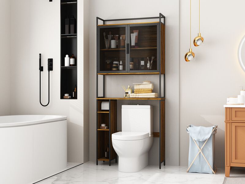 FUFU&GAGA 31.5-in x 74.8-in x 9.8-in Brown 5-Shelf Over-the-Toilet Storage