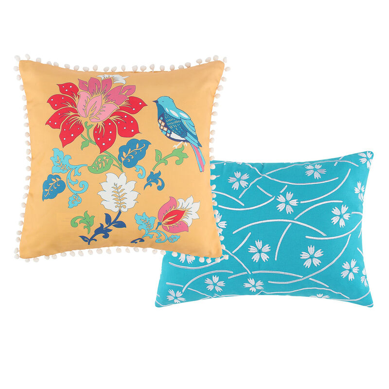 Sama 5 Piece Reversible King Quilt Set, Floral Print Patterns, Multicolor - Benzara