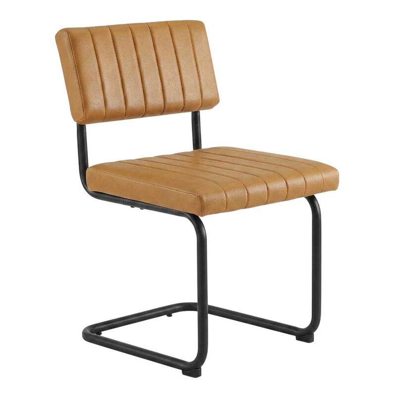 Vegan Leather Dining Side Chair with Cushioned Seat, Black Tan, Set of 2 image number 1