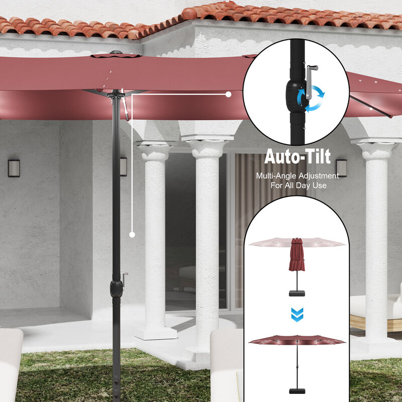 FUFU&GAGA 15-ft x 9-ft Wine Red Large Outdoor Cantilever Umbrella with Solar Panel, Lights & Base, Iron Frame Offset Sunshade image number 7