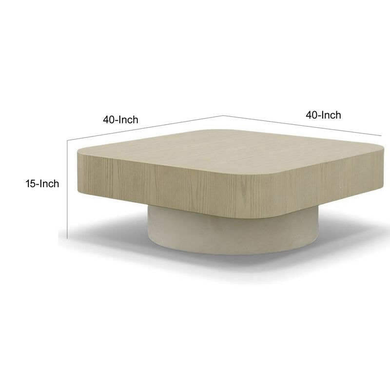 Cid Macy 40 Inch Coffee Table, Square, Modern Style Beige Brown Finish