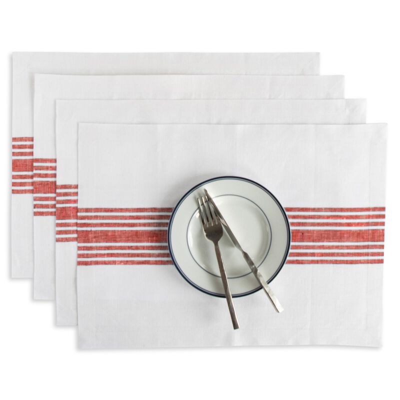 Solino Home Farmhouse 100% Linen Placemats &ndash; Set of 4, 14 x 19 in, Machine Washable, Holiday and Everyday Dining