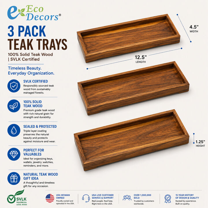 Set of 3 Teak Amenity Trays