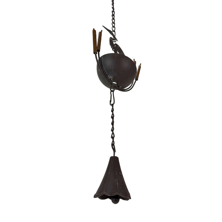 Metal Heron Rain Chain 102in Brown Distressed Rustic Hanging Outdoor Decor