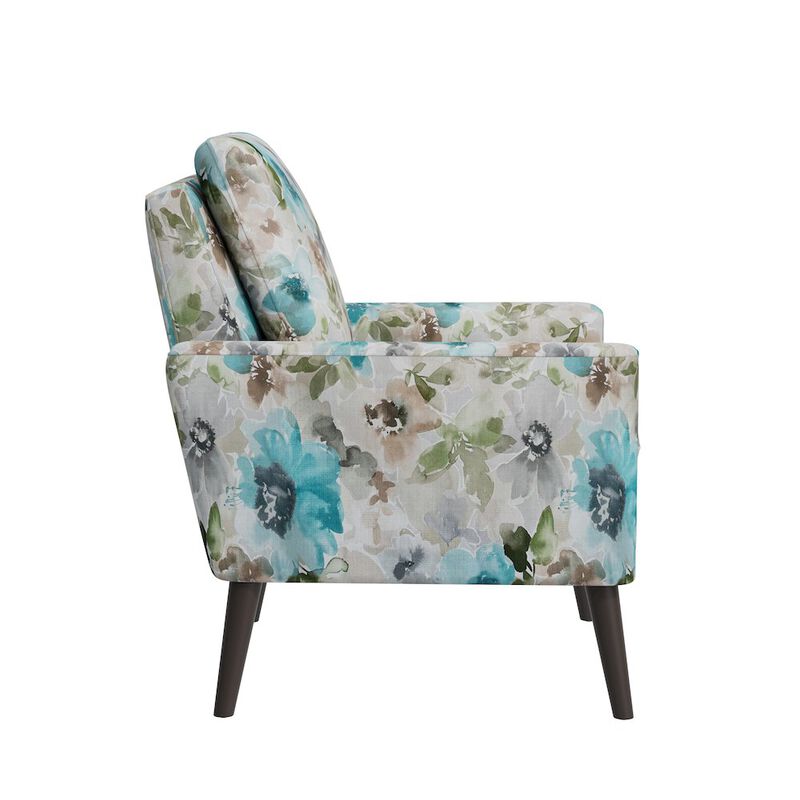 HL Home Furnishings Allyson Mid-Century Modern Armchair in Blue and Gray Floral