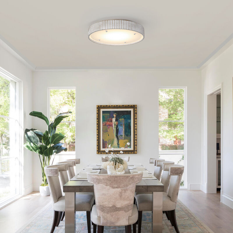 17.5" Modern White Drum Dimmable Flush Mount Ceiling Light with Resin Shade