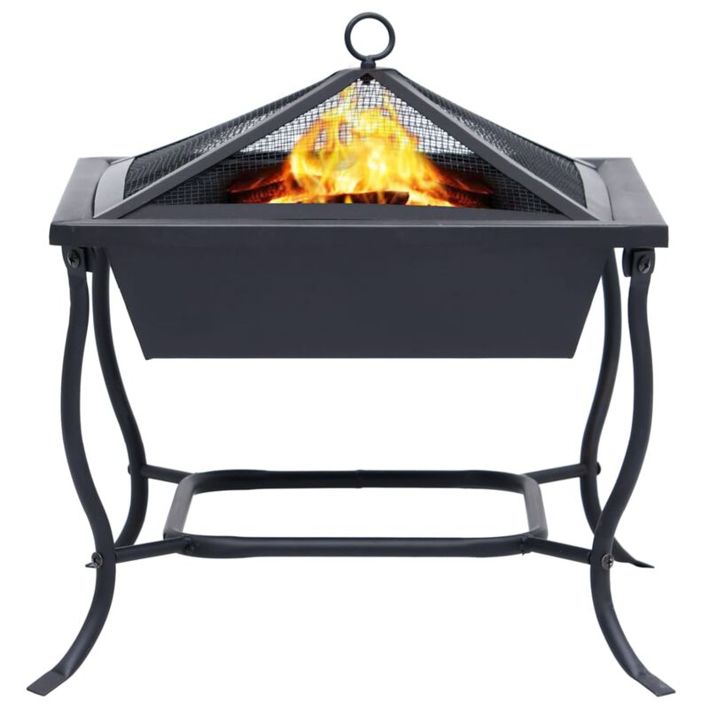 vidaXL Versatile Outdoor Fire Pit - Powder-Coated Steel Construction, Rust-Resistant, Lightweight, Easy Assembly, with Safety Guard & Wooden Poker - Perfect for Garden, Patio & BBQ - 16.5"x16.5"x1...