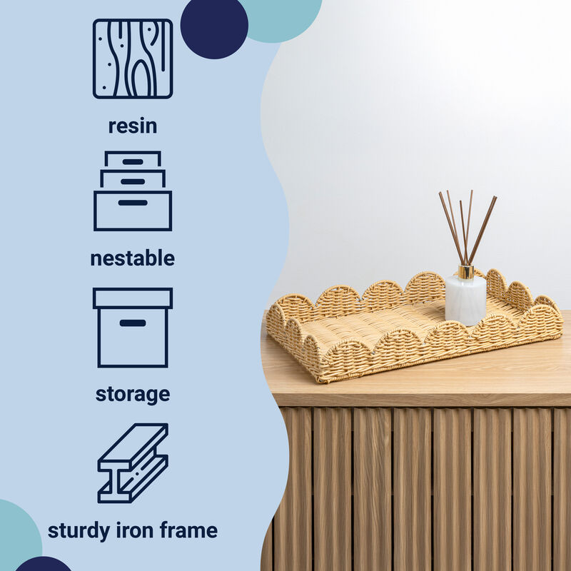 Parker Southwestern Cottage Resin Scalloped Rectangular Decorative Serving Trays image number 2