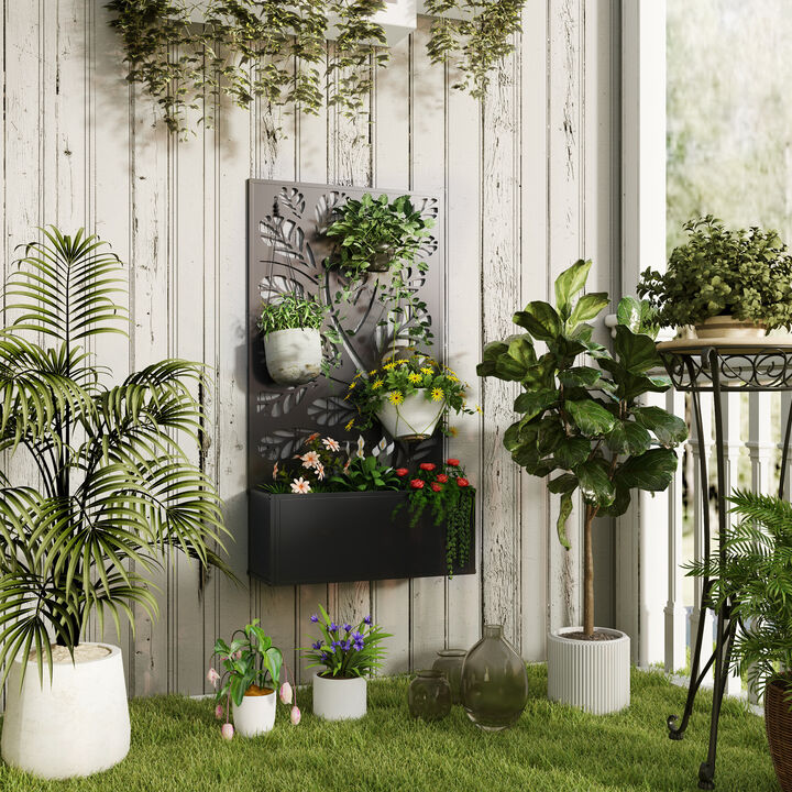 Hivvago Raised Metal Planter Box with Trellis for Climbing Plants