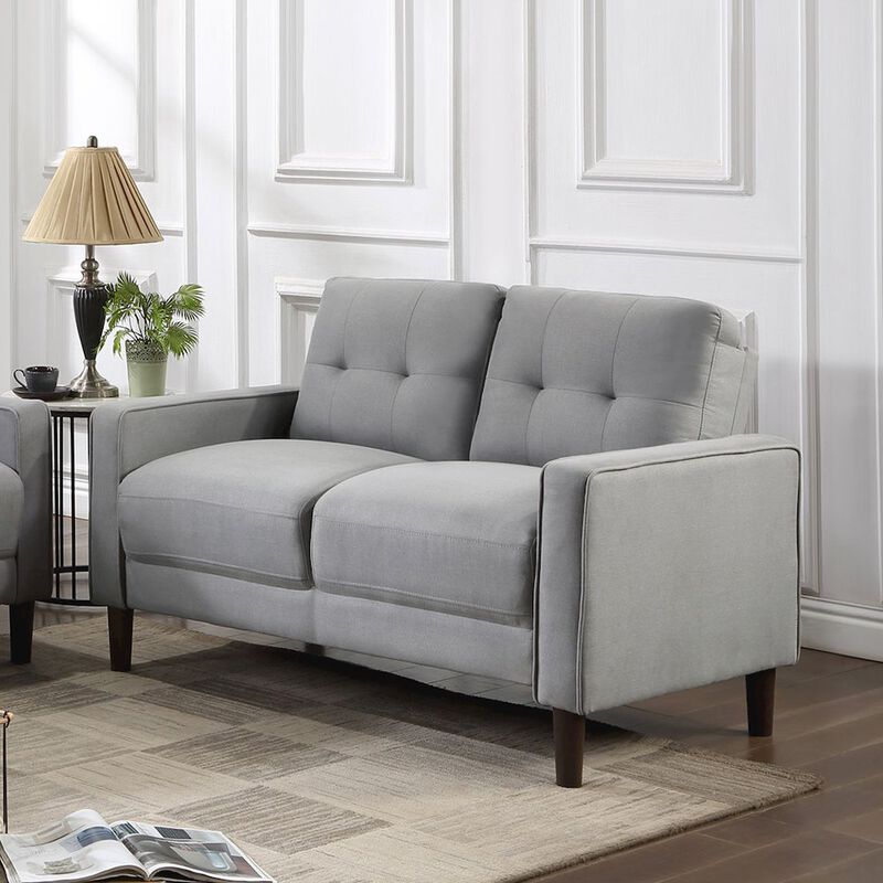 Simple Relax Upholstered Track Arms Tufted Loveseat in Grey and Dark Brown image number 4
