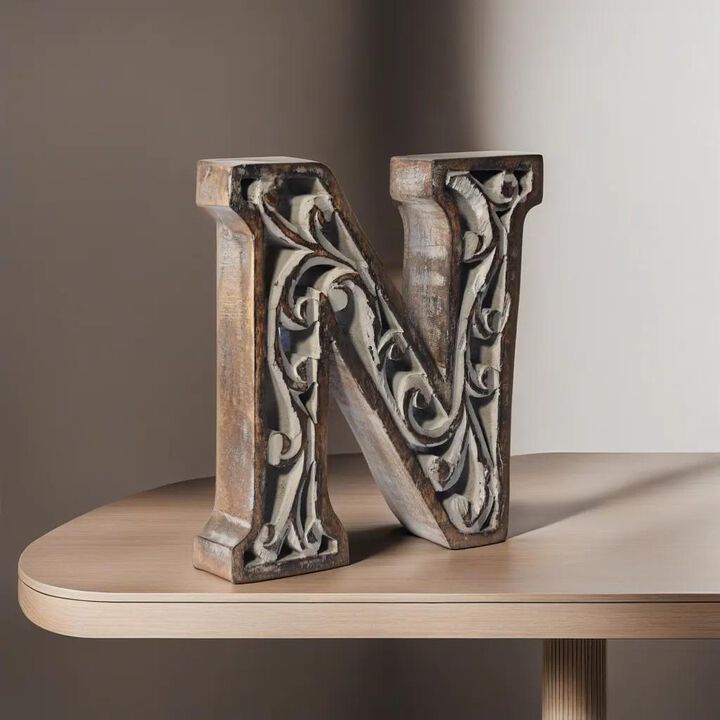 Vintage Gray Handmade Eco-Friendly "N" Alphabet Letter Block For Wall Mount & Table Top Décor