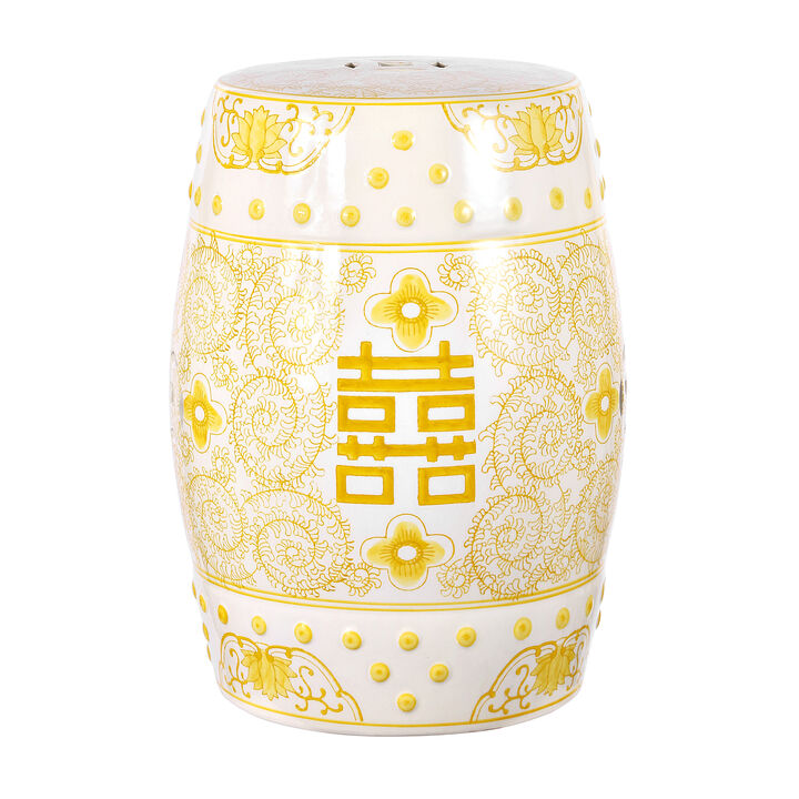 Double Happiness Chinoiserie Ceramic Drum Garden Stool