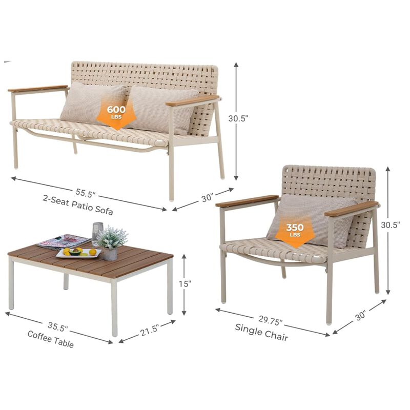 Mondawe Outdoor 3-Pcs Detachable Rattan Sofa Set,UV Resistance&Soft Breathable Oversize Cushion Sofa