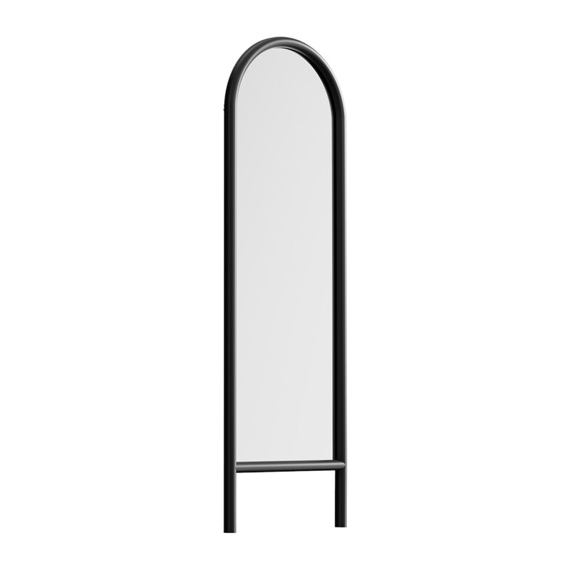 HomeRoots 64" Black Solid Wood Arch Leaning Ladder Framed Full Length Mirror image number 0