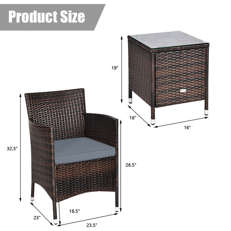 3 Pcs Outdoor Rattan Wicker Furniture Set