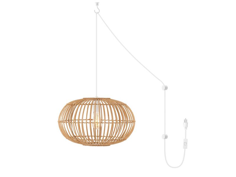 Leo 1-Light Farmhouse Coastal Rattan 180" Cord Plug-In or Hardwired LED Pendant