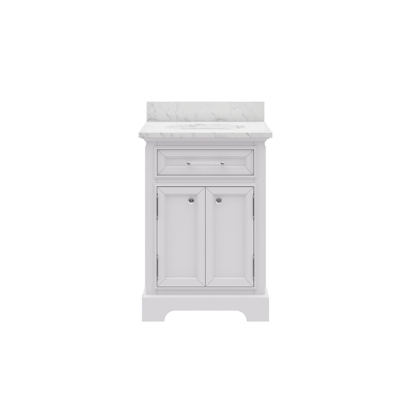 Derby 24 In. Single Sink Carrara White Marble Countertop Bath Vanity In Pure White
