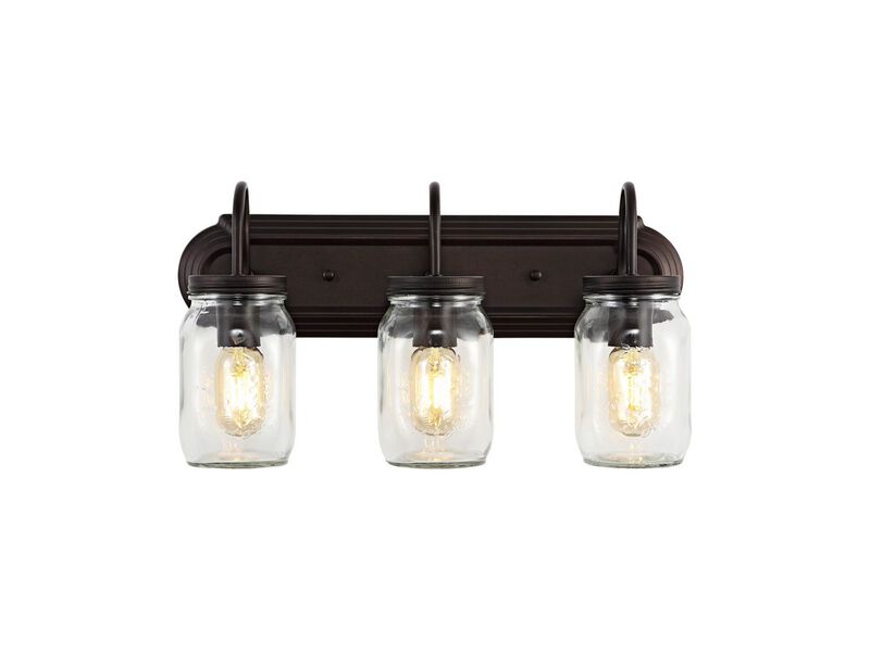 Gaines 3-Light Farmhouse Industrial Iron Mason Jar LED Vanity