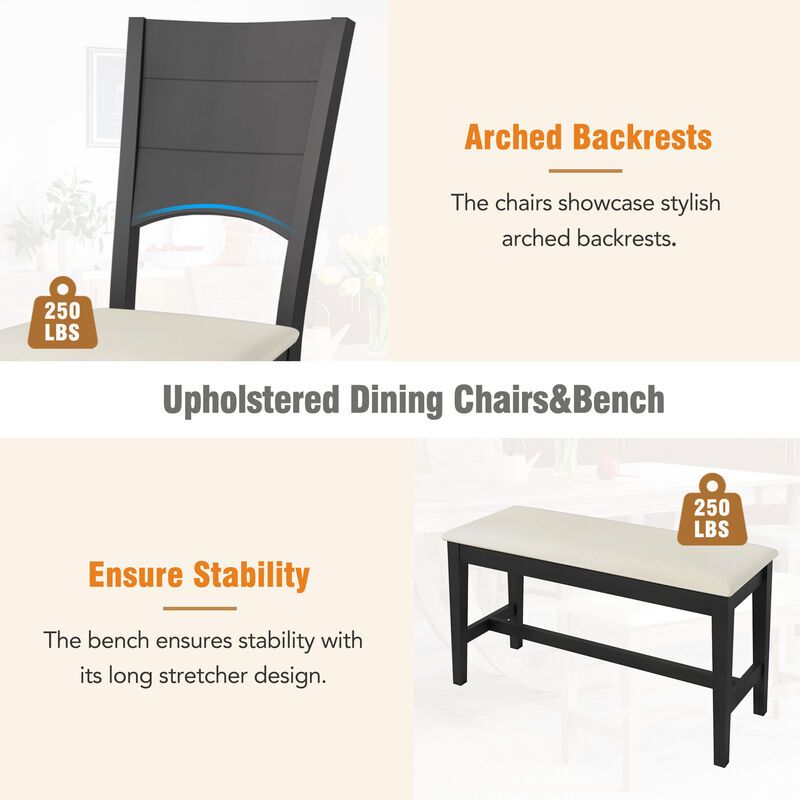 Whisen Modern 6-Piece Wood Half Round Legs Dining Set with 4 Upholstered Chairs and Long Bench - Gray