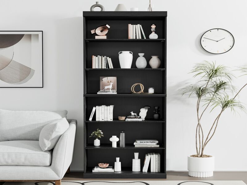 82" Wood Grain Doorless Decorative Storage Cabinet Bookcase