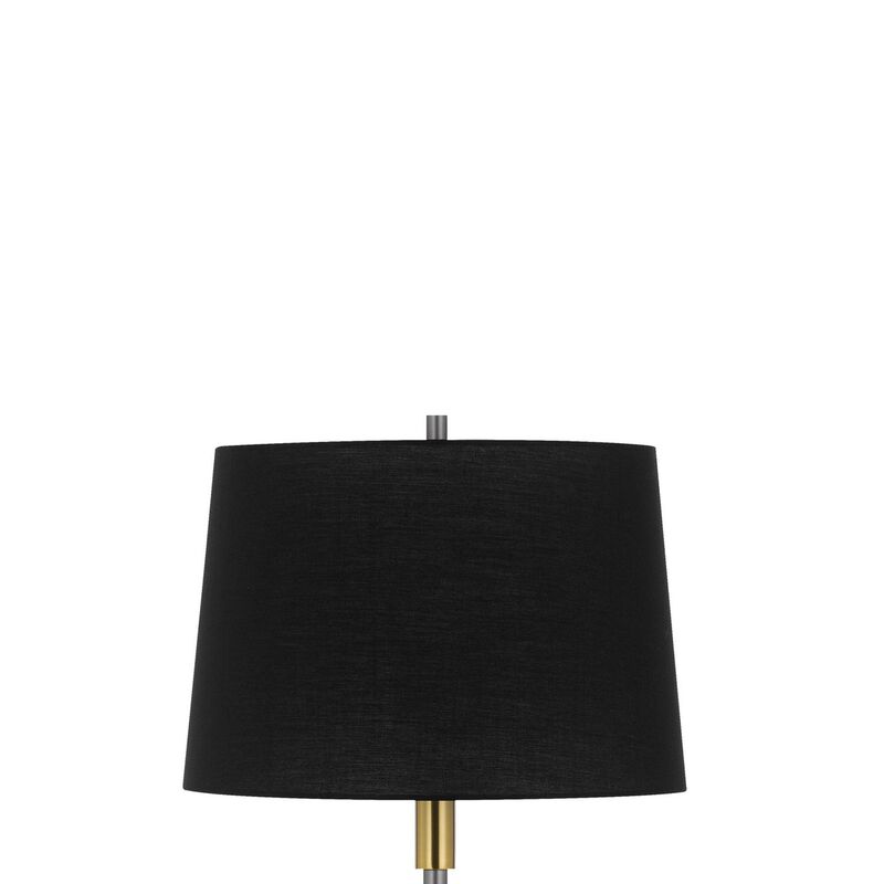 Siu 60 Inch Floor Lamp, Gold Metal Pole w Finial Tip, Black Shade - Benzara
