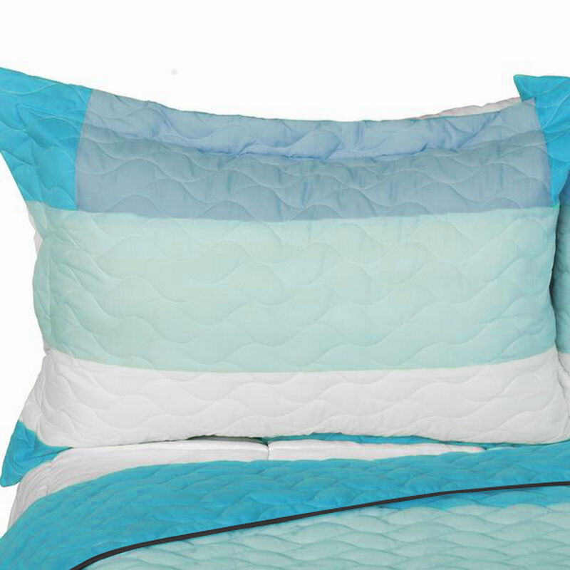 Cozy 3 Piece Quilt Set with Vermicelli Quilting, Reversible Soft Bedding for Bedroom Decor-Blue image number 2