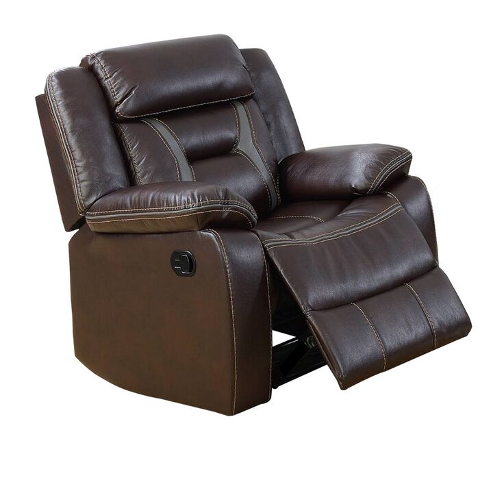 37 Inches Leatherette Glider Recliner with Pillow Arms, Dark Brown-Benzara