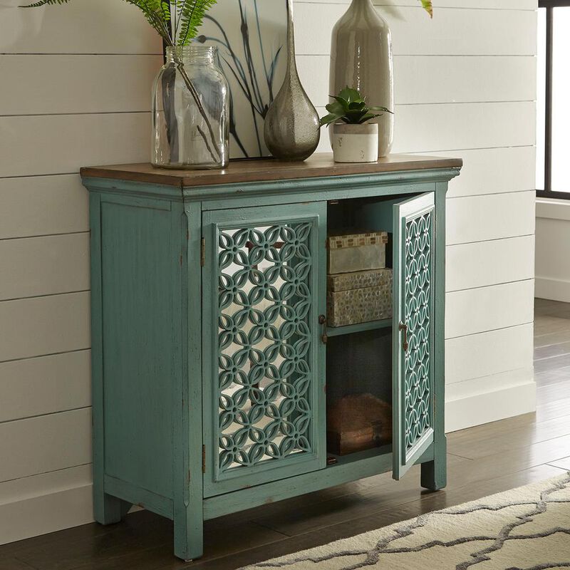 Liberty Furniture Kensington 2 Door Accent Cabinet in Turquoise w/ Worn Wood Tone Top image number 6