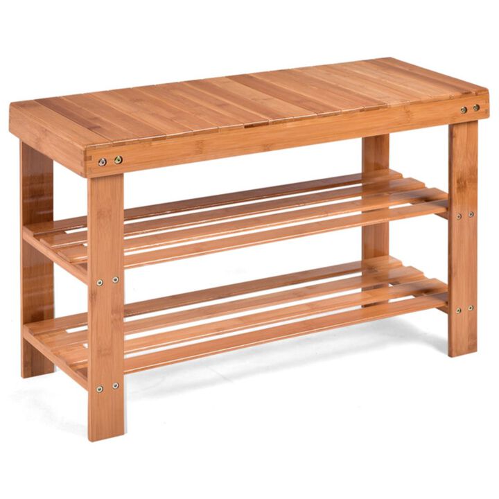 Hivvago 3-Tier Bamboo Shoe Bench Holds up to 6 Pairs for Entry