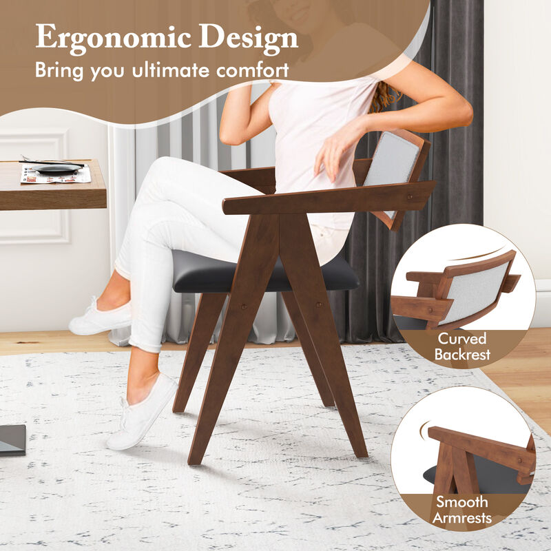 Wooden Accent Chairs with Leathaire Seat Cushions Set of 2