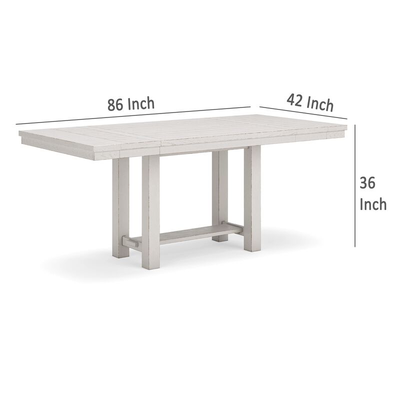 Fleur Counter Table with 2 Extension Leaves, White Wood, 62-86 Inch