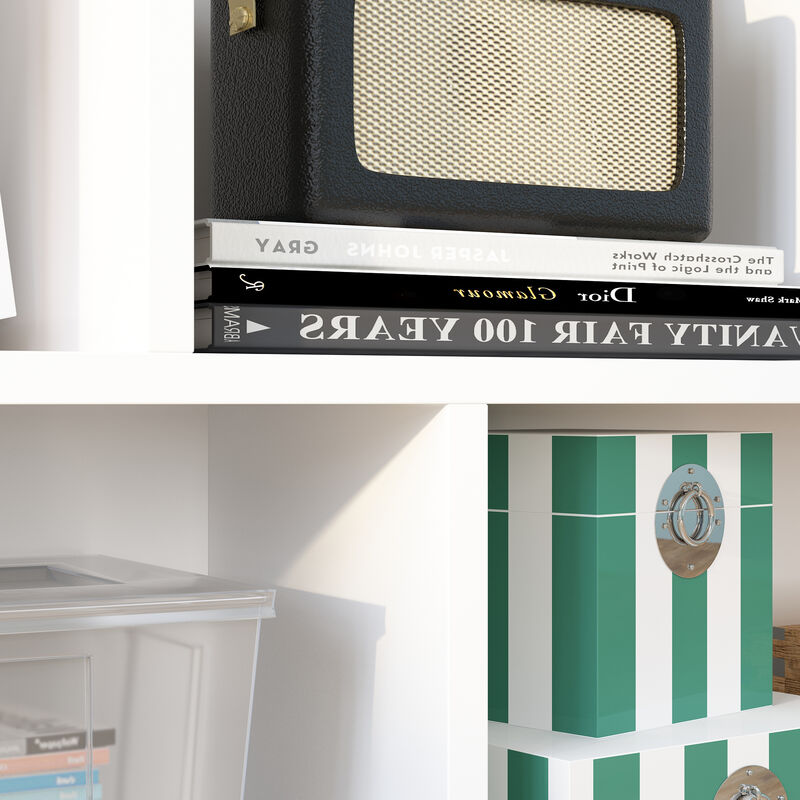 41.3 in. H x 55.1 in. W White Wood 10-Shelf Freestanding Standard Bookcase Display Bookshelf With Cubes