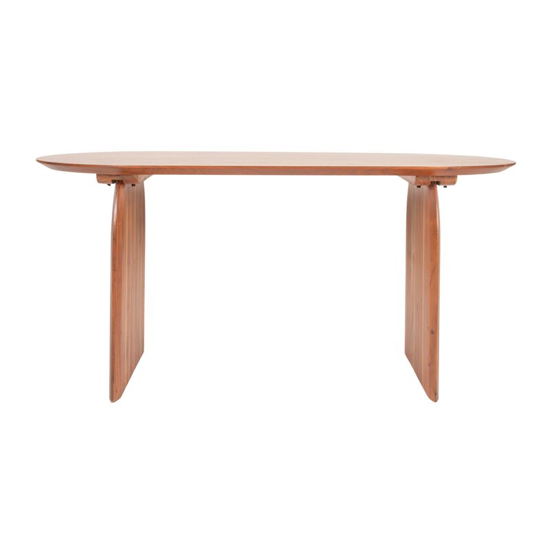Pill-Shaped Acacia Wood Dining Table with Half-Moon Base in Black Finish image number 3