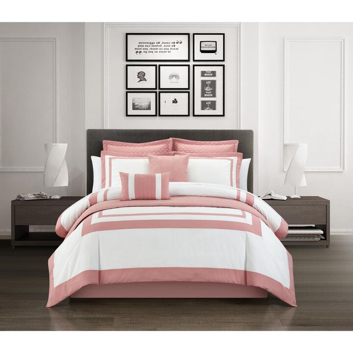 Chic Home Hortense Comforter And Quilt Set Hotel Collection Design Fish Scale Pattern Bed In A Bag Rose, Twin X-Long