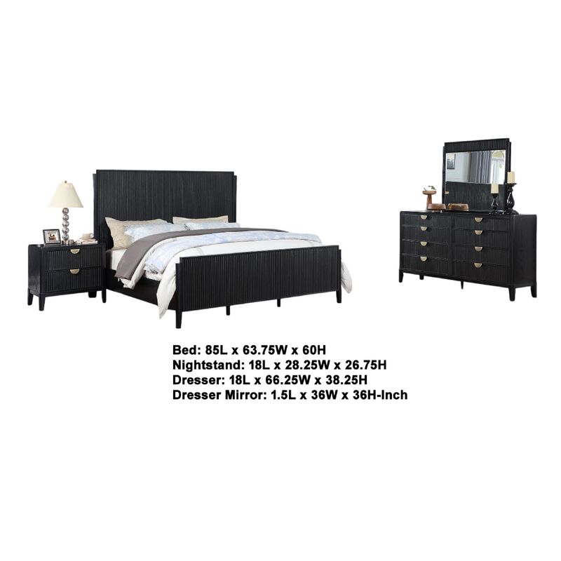 Jack 4pc Queen Bedroom Set, Fluted Black Wood, Dresser and Mirror image number 4