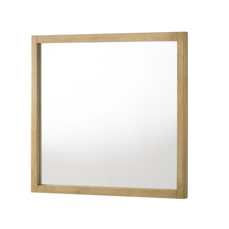 Noe Celia Accent Mirror, 40 Inch Square Oak Wood Frame, Brown Finish