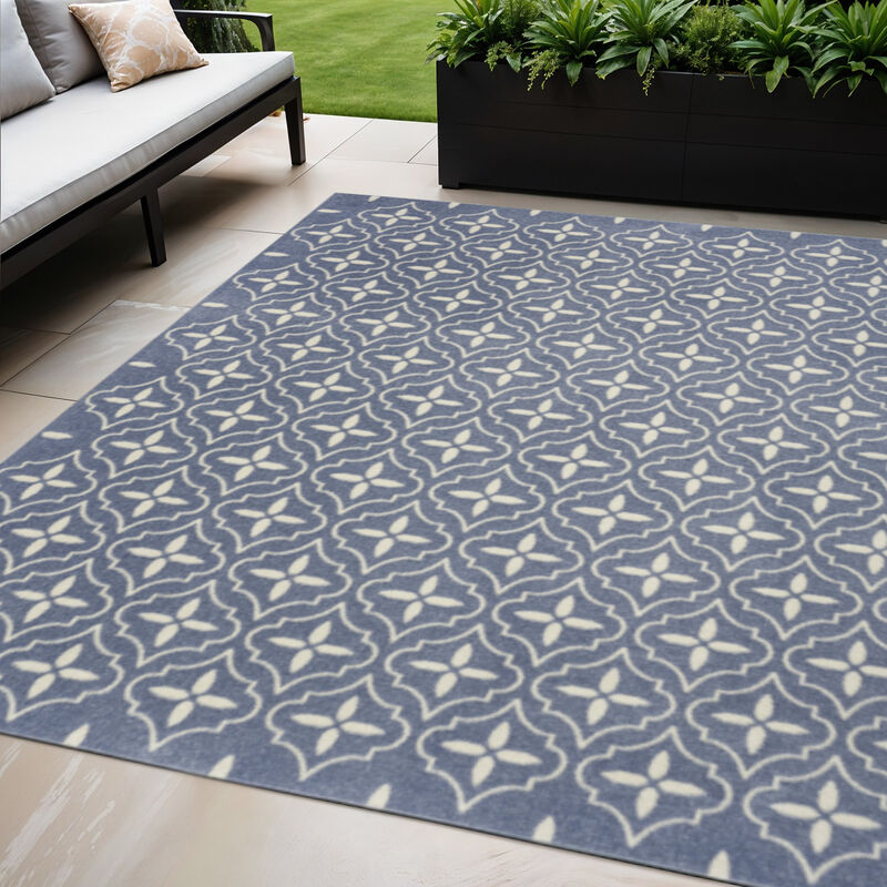 HomeRoots 5' X 7' Blue And Ivory Geometric Indoor Outdoor Area Rug image number 1
