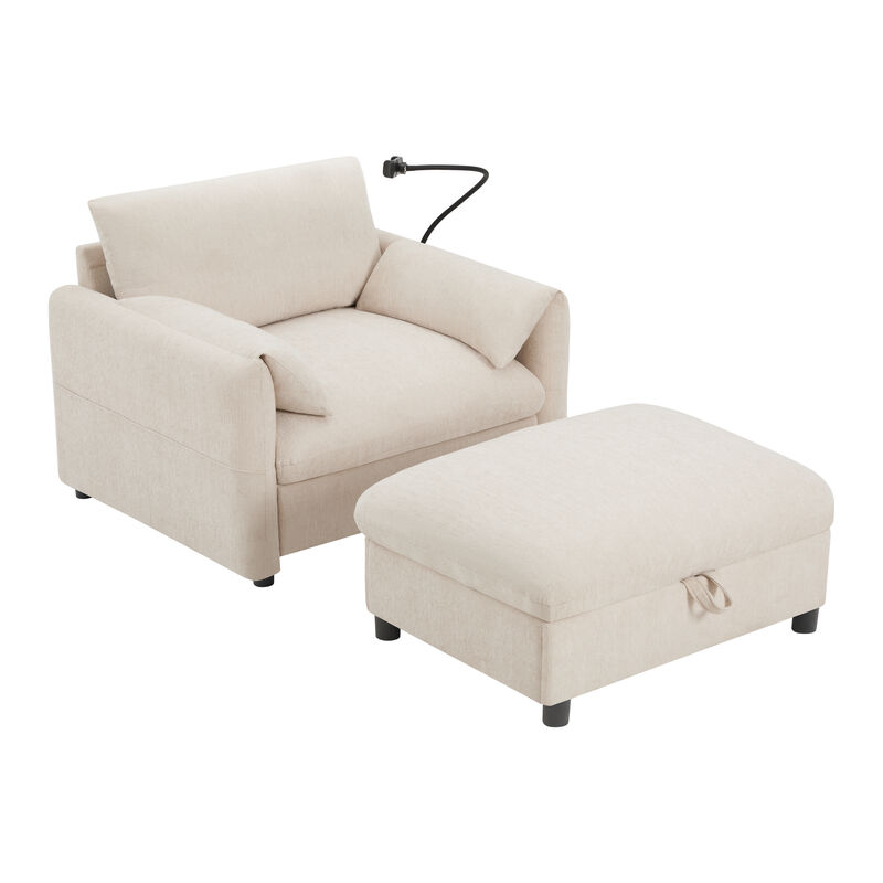 Merax Single Sofa with Storage Ottoman